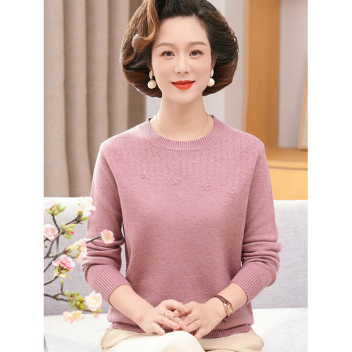 長袖毛衣2024年新款寬松媽媽秋裝針織羊毛衫五十嵗中老年女打底衫