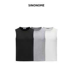 SINONOME 300G坑條螺紋彈力修身純棉打底背心 吸汗日常通勤純色