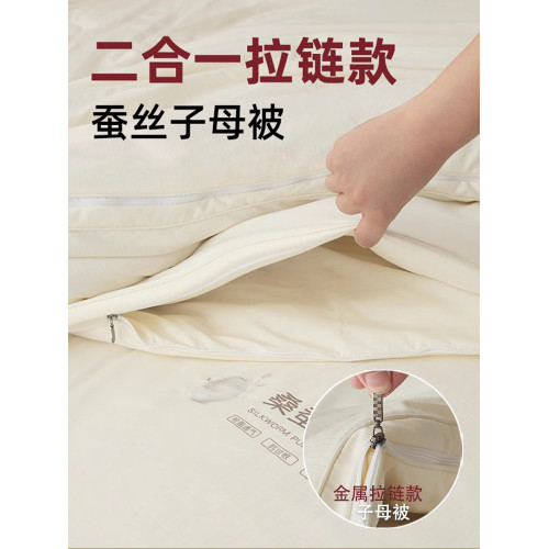 全棉蠶絲棉被子冬被芯秋冬季加厚保暖子母被二合一拉鍊款2024新款