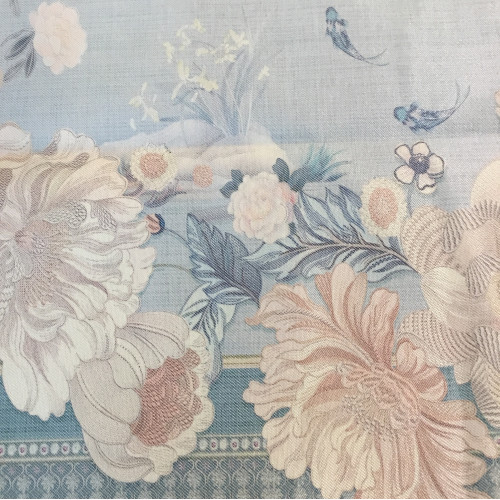 富家安娜款2025春夏新品夏天涼蓆蓆子冰絲平網印花蓆花行錦綉藍色