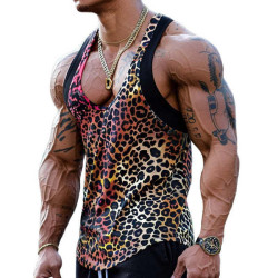 歐美2025新款男士小背心豹紋款純色寬松休閒個性龐克系列無袖