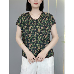 氣質寬松圓領波點短袖上衣文藝優雅減齡打底衫女夏季