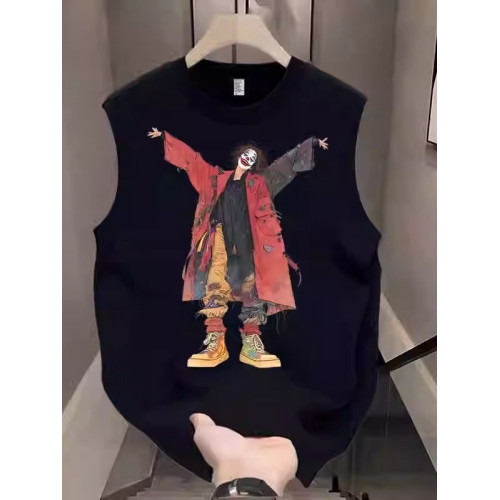 潮牌重磅純棉背心男士無袖t恤2026新款夏季小醜印花運動坎肩男款