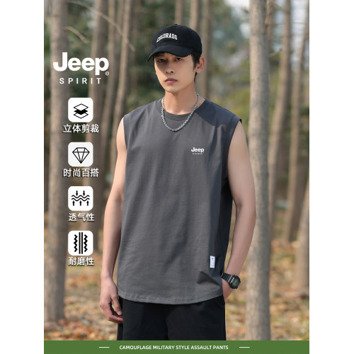 Jeep spirit運動背心男款夏季基礎款寬松無袖t恤衫大碼休閒打底衫
