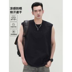 冰絲速乾無袖背心男款2025新款青少年美式坎肩無痕健身運動t恤男