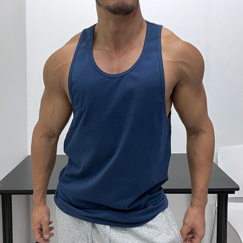 面料好！彈性運動健身純棉修身背心肌肉男顯身材無袖T恤健身海灘