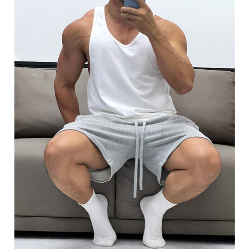 面料好！彈性運動健身純棉修身背心肌肉男顯身材無袖T恤健身海灘