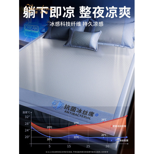2025新款a類母嬰級夏季冰絲涼蓆可機洗竹蓆子藤蓆夏天床笠款床單