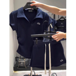 LILY MOST2025休閒運動套裝女polo衫收腰白色短袖T恤松緊腰兩件套