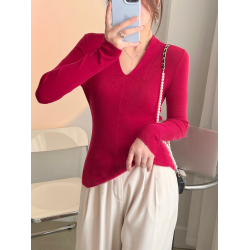 跑量款~女士黑色V領氣質細針美麗諾羊毛針織衫修身顯瘦打底衫毛衣
