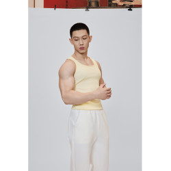 Cosy Rule 緊身款運動休閒健身螺紋背心｜淡黃色 亮黃色