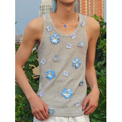 chengguang wang-蘖手工染色花花鑽飾夏季修身背心外穿無袖男t恤