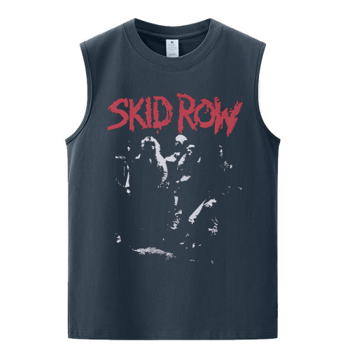 SkidRow窮街樂隊美式街頭暗黑人像休閒純棉搖滾風坎肩背心無袖T恤