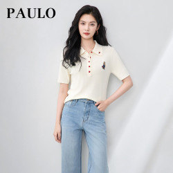 SRAVE PAULO 拉夫保羅法式時尚女POLO衫翻領小熊刺綉針織衫潮上衣
