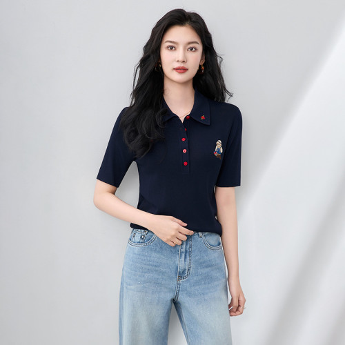 SRAVE PAULO 拉夫保羅法式時尚女POLO衫翻領小熊刺綉針織衫潮上衣
