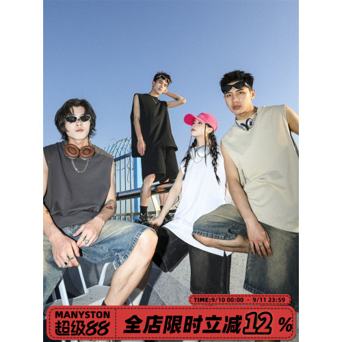 MANYSTON 美式280g重磅坎肩背心男款夏季籃球健身運動純棉無袖t恤