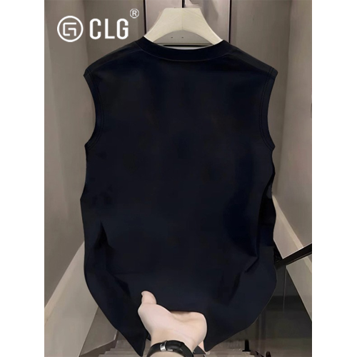 香港CLG潮牌美式背心男夏季寬松重磅坎肩純棉字母印花情侶無袖t恤