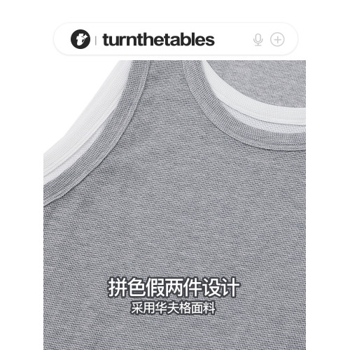 【KGOODS】假兩件華夫格運動背心美式休閒情侶無袖t坎肩寬松T恤夏
