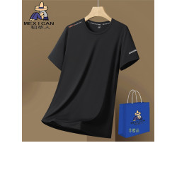 稻草人高品質冰絲純色運動體恤衫男夏季寬松透氣圓領薄款速乾短袖
