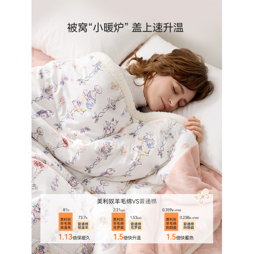 Domiamia暖感被羊毛秋冬加厚保暖雙人美利奴羊毛四件套被子可機洗