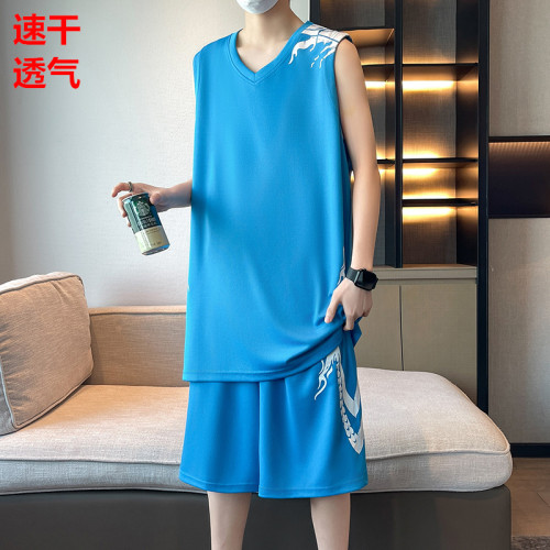 籃球服套裝男夏季速乾無袖球衣胖子運動背心短褲加大碼跑步健身服