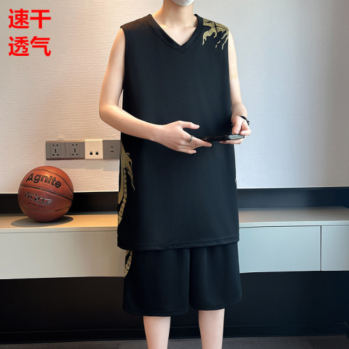 籃球服套裝男夏季速乾無袖球衣胖子運動背心短褲加大碼跑步健身服