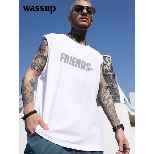 WASSUP美式高街透氣無袖汗背心男女款夏季潮牌重磅坎肩t恤寬松ins