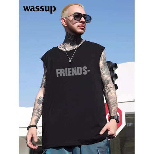 WASSUP美式高街透氣無袖汗背心男女款夏季潮牌重磅坎肩t恤寬松ins