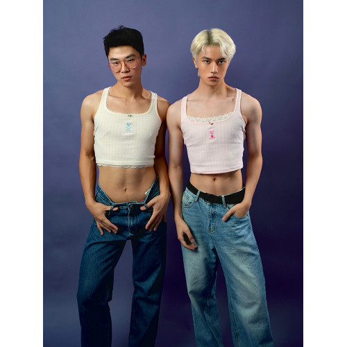 MamaHasGun×BMAL純棉復古Real&Fake蕾絲刺綉吊帶背心上衣