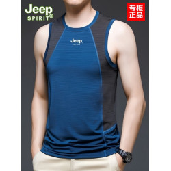 JEEP SPIRIT吉普運動冰絲背心男夏季涼感薄款圓領跑步健身坎肩潮