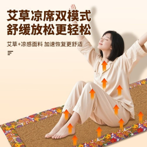 叁億精選夏季涼蓆艾草墊2025新款可折曡藤蓆雙面可用透氣冰絲蓆子