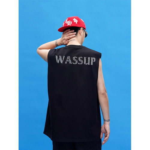 WASSUP HEODS無袖t恤背心男士夏季純棉寬松潮牌ins坎肩男生運動