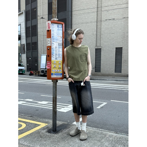 CountryMoment 水洗做舊290G重磅美式復古坎肩無袖打底衫背心男女