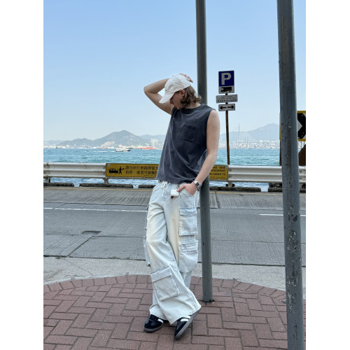 CountryMoment 水洗做舊290G重磅美式復古坎肩無袖打底衫背心男女