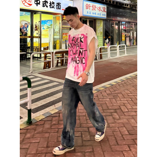 美式潮牌vintage樂隊寬松廢土風破壞男士白色背心情侶T恤無袖坎肩