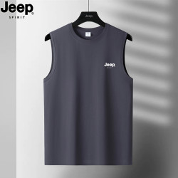 JEEP SPIRIT純棉背心男士夏季寬肩汗衫運動全棉無袖男款坎肩T恤衫
