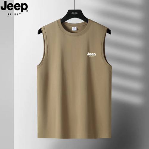 JEEP SPIRIT純棉背心男士夏季寬肩汗衫運動全棉無袖男款坎肩T恤衫