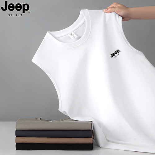 JEEP SPIRIT純棉背心男士夏季寬肩汗衫運動全棉無袖男款坎肩T恤衫