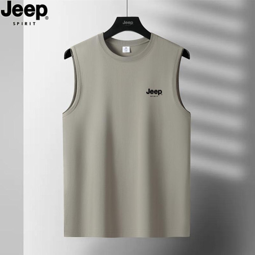 JEEP SPIRIT純棉背心男士夏季寬肩汗衫運動全棉無袖男款坎肩T恤衫