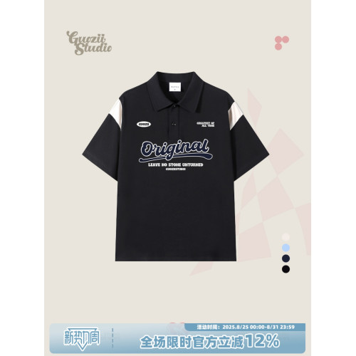 Guozii復古學院風2025新款短袖t恤女polo衫撞色早春顯瘦寬松上衣