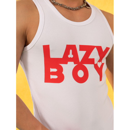CLP黑白原創LazyBoy文字印花背心男女修身運動彈力休閒性感健身潮
