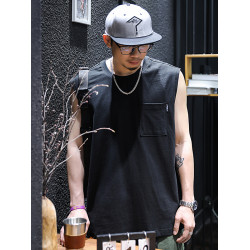 胖子300斤美式復古無袖t恤背心男士夏季寬松大碼坎肩百搭口袋短袖