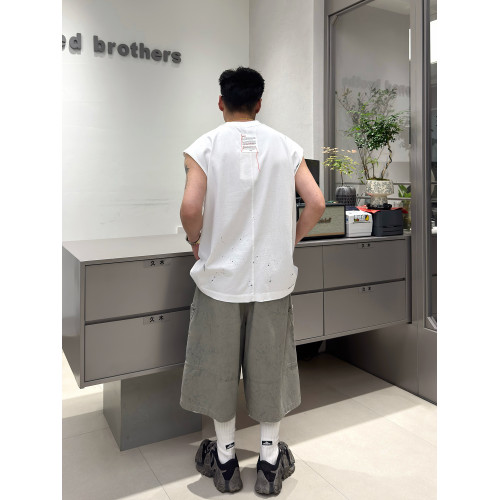 美式潮牌趣味櫻桃潑墨印花汗背心男時尚寬松休閒磨邊純棉無袖t恤