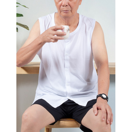 夏季中老年人男純棉開衫背心短褲套裝爸爸夏裝無袖坎肩對襟老頭衫
