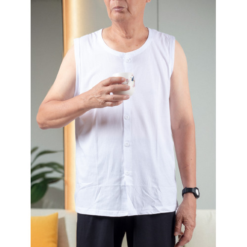 夏季中老年人男純棉開衫背心短褲套裝爸爸夏裝無袖坎肩對襟老頭衫