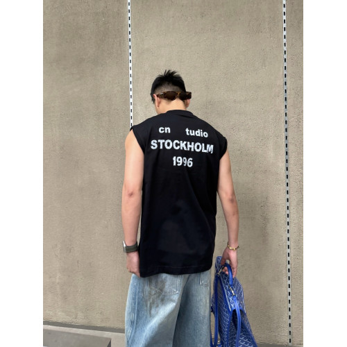 2025夏季新款無袖T恤男士美式潮牌痞帥男裝字母印花運動坎肩 背心