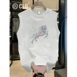 香港CLG潮牌彩繪飛馬背心美式夏痞帥炸街T恤寬松純棉圓領汗衫坎肩
