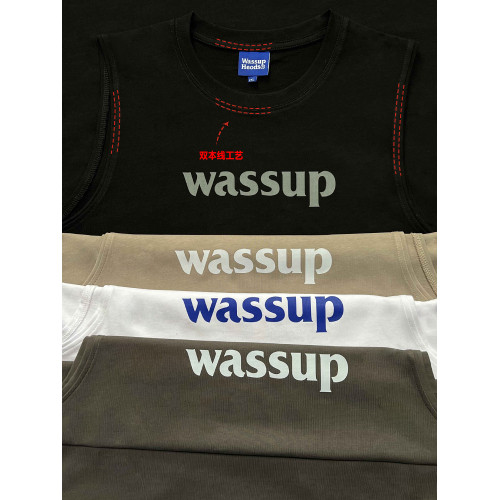 WASSUP潮牌2025新款純棉字母上衣運動健身籃球無袖背心男女款夏季