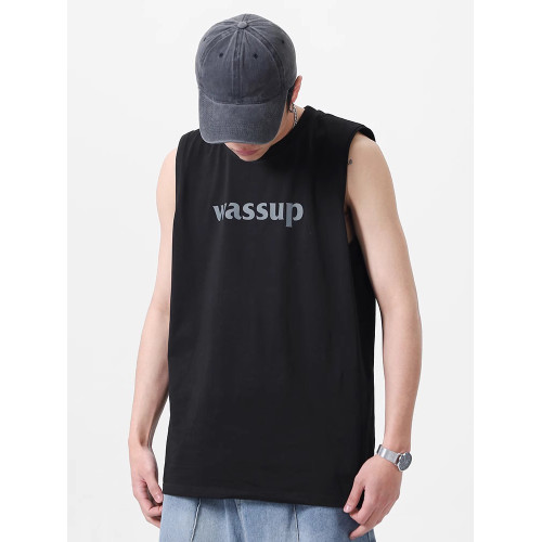 WASSUP潮牌2025新款純棉字母上衣運動健身籃球無袖背心男女款夏季