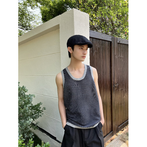 乜Q春夏法式簡約慵懶針織無袖上衣條紋寬松百搭休閒毛織背心
